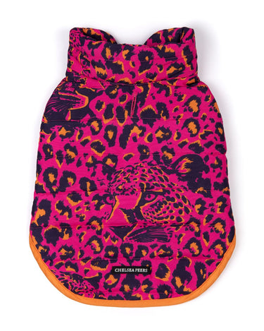 Hidden Leopard Print Dogs Quilted Puffer Jacket - Pink